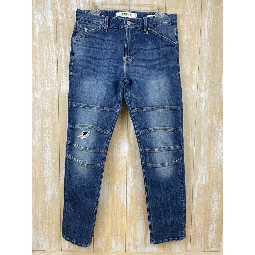 GUESS! LOS ANGELES SLIM TAPERED ULTRA WASH BLUE MEN'S Distressed Jeans  32/30